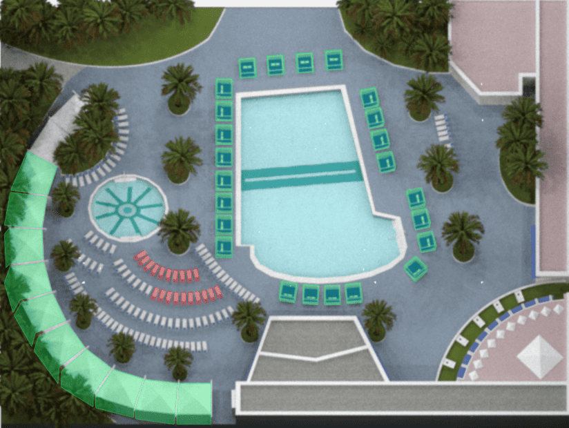 Map Showing pools and pool deck area of Horseshoe Hotel