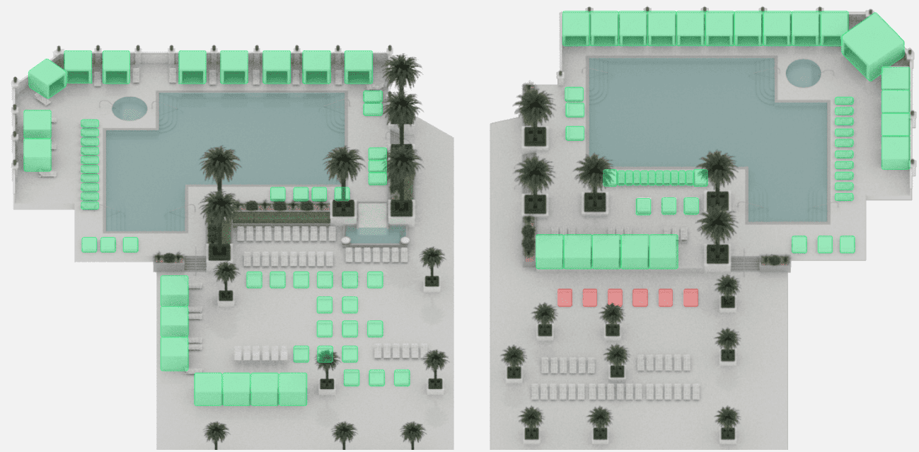 Aerial map of Planet hollywood Pools and Pool deck