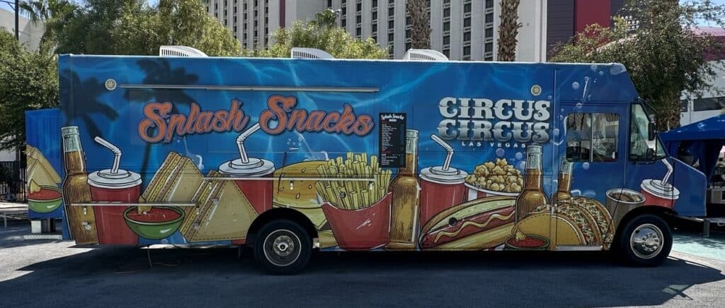 Colorful Splash Snack food truck on the Circus Circus pool deck.