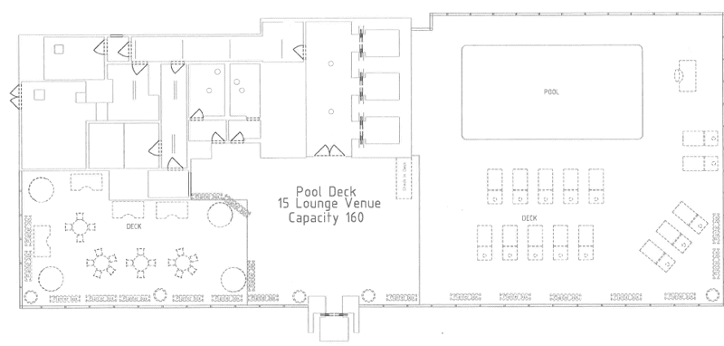Pool deck map showing location of pool and seating areas.