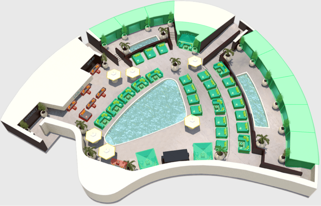 Map showing location of seating around the pool.
