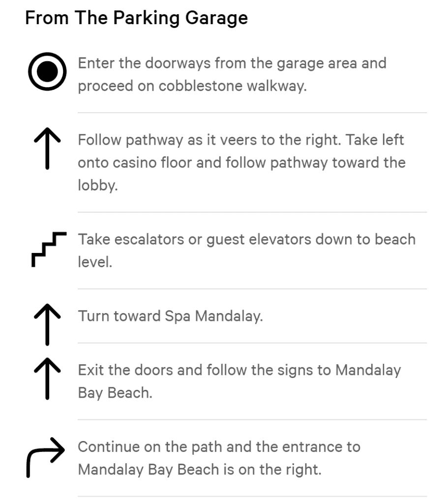 Walking directions to Mandalay Bay Beach from the Parking Gargage