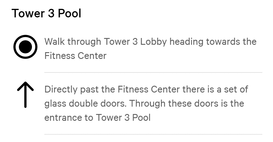 Walking directions to Tower 3 Pool