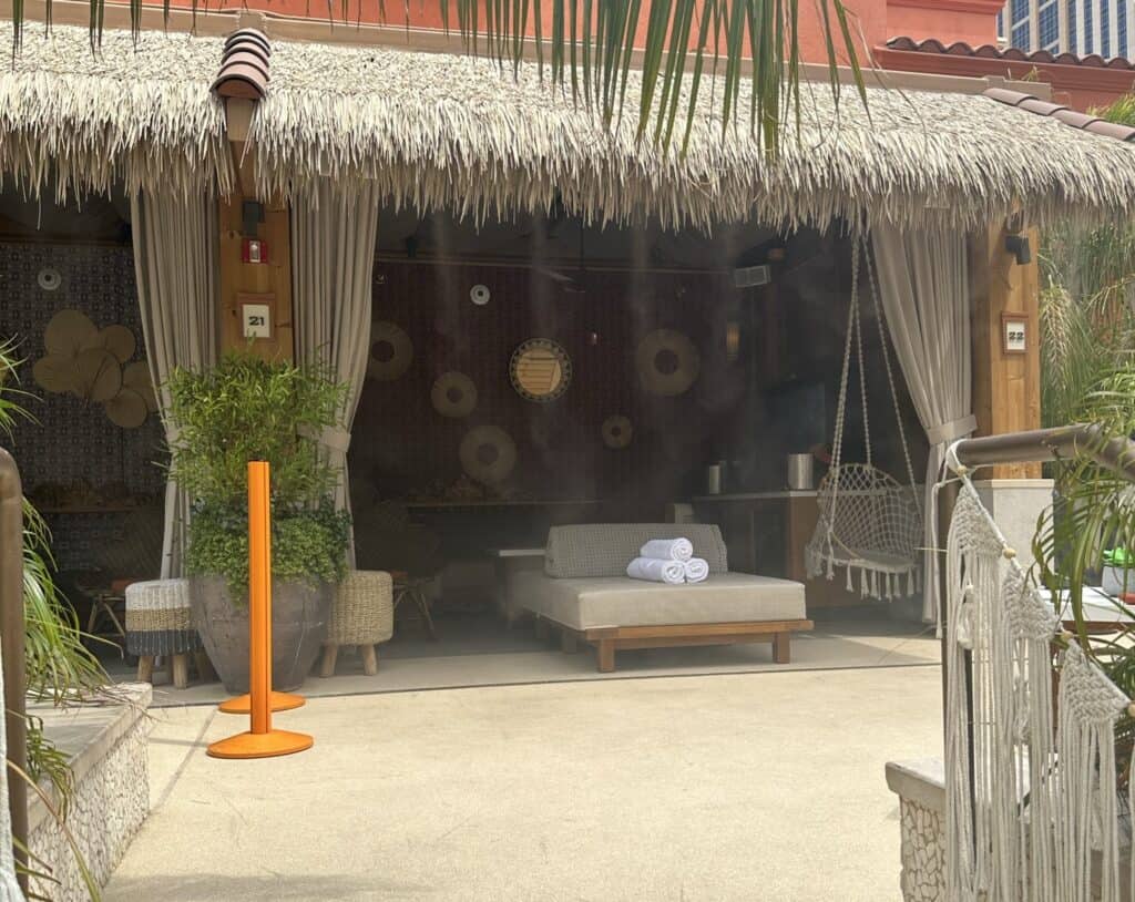 Misting system working at entrance of a cabana.